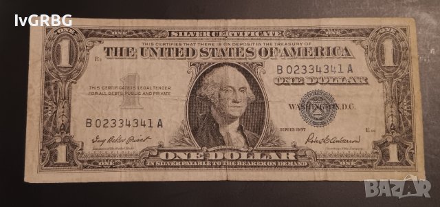1 долар САЩ 1957 СИН ПЕЧАТ SILVER CERTIFICATE  Банкнота от САЩ , снимка 5 - Нумизматика и бонистика - 43633260