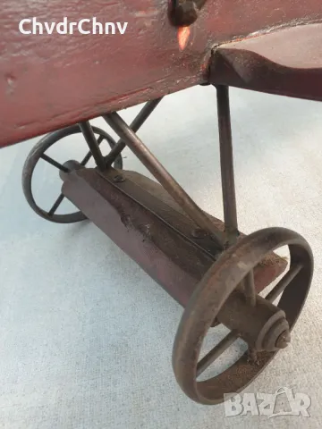 76см ръчна дърворезба фигура/стара голяма дървена играчка/самолет-биплан, снимка 7 - Антикварни и старинни предмети - 50301378