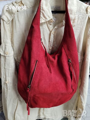 LA REDOUTE  естествен велур червена чанта,тип торба, made in INDIA , снимка 8 - Чанти - 40820737