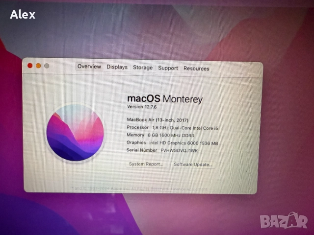 Продавам Apple Macbook Air 13.3 (i5, 8GB, 128GB)+аксесоари, снимка 5 - Лаптопи за работа - 48693657