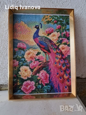 Диамантен гоблен паун-готов и рамкиран, снимка 2 - Гоблени - 50644953