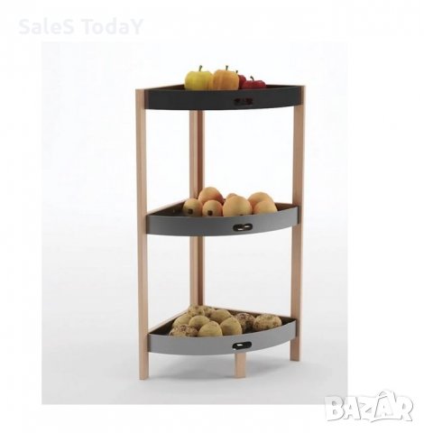 Ъглов рафт, Дървена етажерка, органайзер за ъгъл, 3 места, 33х33х80см