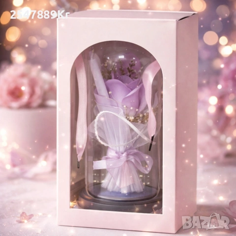 Декоративна роза в стъклен купол - В подаръчна кутия, снимка 3 - Подаръци за жени - 53049312