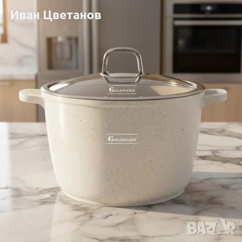Дълбока тенджера Goldmann GM-0624B с мраморно покритие, 24 см, 6.2 л, индукция