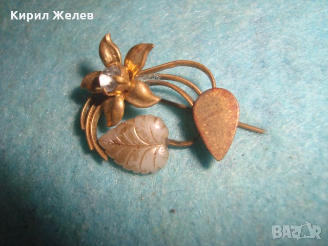 СТАРА БЛОНЗОВА ПОЗЛАТЕНА АРТ ДЕКО СКЪПОЦЕННА БРОШКА ЦВЕТЕ МАЙСТОРСКА РЪЧНА ИЗРАБОТКА 25335, снимка 5 - Антикварни и старинни предмети - 35643851