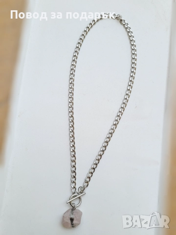 Колие от неръждаема стомана и естествен кварц , снимка 4 - Колиета, медальони, синджири - 52660750