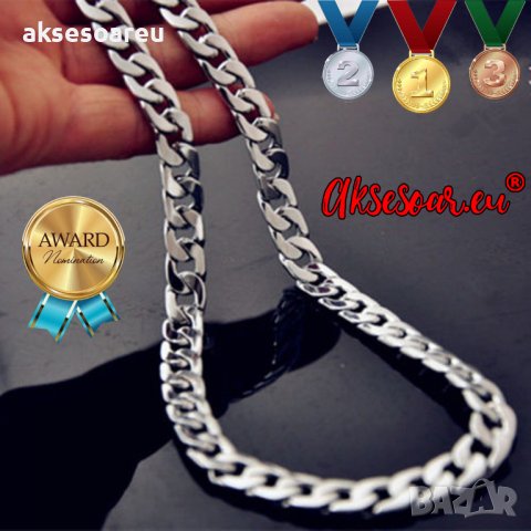 Нов Мъжки ланец синджир от неръждаема стомана колие верижка плетка панцер 60 см украшение 7 мм бижу , снимка 5 - Колиета, медальони, синджири - 38380654