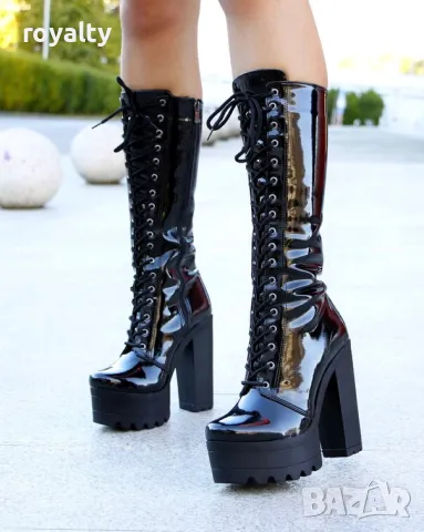 Ботуши на ток - черен лак с черно ходило