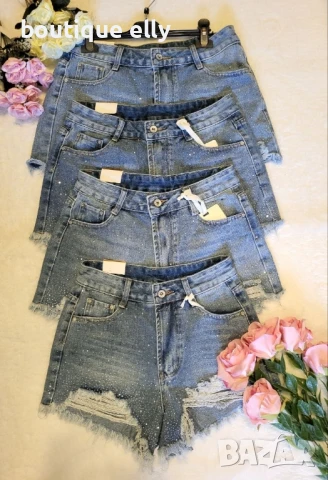 дънкови къси панталони с камъчета отпред