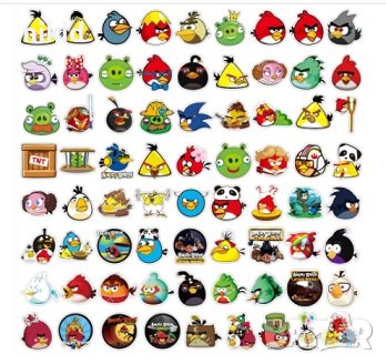50 бр Angry Birds енгри бърдс самозалепващи лепенки стикери за украса декор картонена торта и др , снимка 5 - Други - 32690461