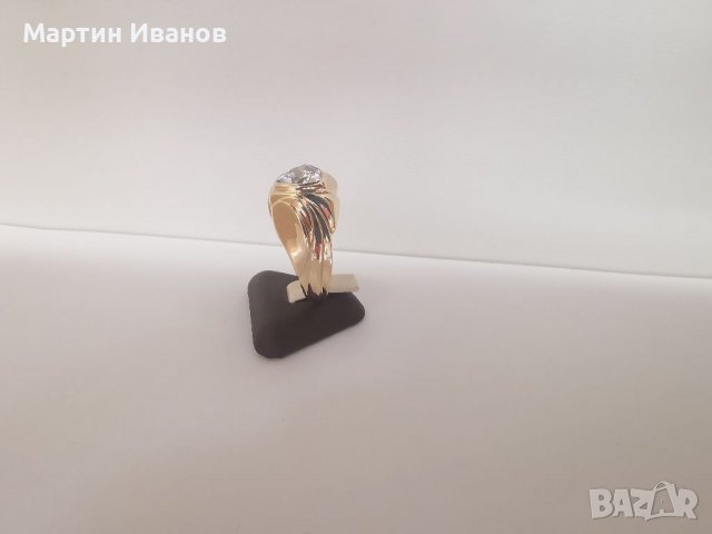 Златен мъжки пръстен с циркон 2, снимка 4 - Пръстени - 38537640