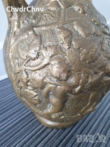 2броя стари италиански кани/20см-4кг/29см-6кг/релефна бронзова кана с деца и плодове, снимка 7 - Антикварни и старинни предмети - 53481227