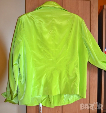 🧥 Дамско сатенено макси яке електриково зелено, лято/есен; 3XL÷5X, снимка 2 - Якета - 42881742