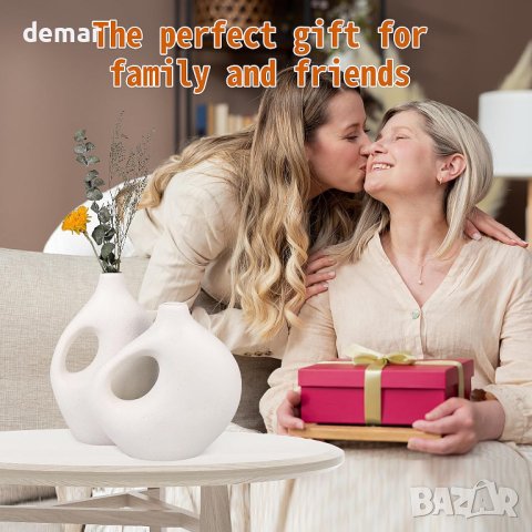 aiskding Комплект 2 ръчно изработени модерни бели керамични декоративни вази , снимка 7 - Вази - 43763734