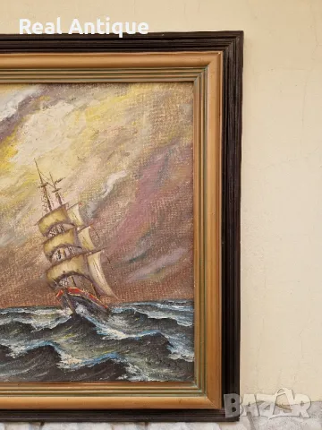 Уникална голяма антикварна авторска картина масло върху платно , снимка 4 - Картини - 48157555