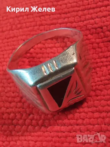 Стар РЪЧНО РЕТРО ОРНАМЕНТИРАН СРЕБЪРЕН ПРЪСТЕН СРЕБРО 925 с ИНКРУСТИРАН ШЛИФОВАН ЧЕРЕН ОНИКС 48234, снимка 13 - Пръстени - 49294556