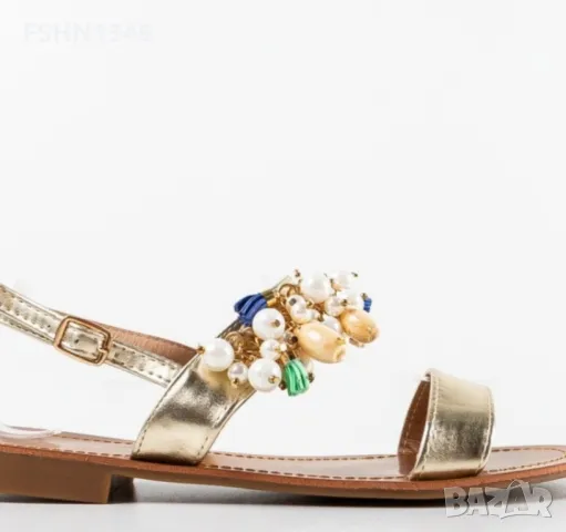 Дамски Златисти Сандали с декоративни елементи , снимка 4 - Сандали - 50324158