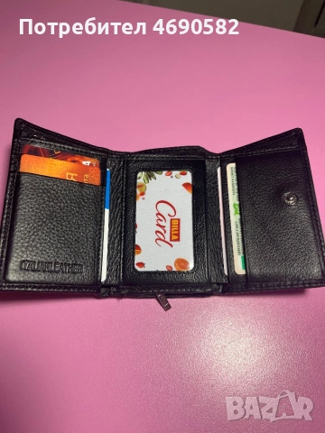 Черен портфейл от естествена кожа, снимка 3 - Портфейли, портмонета - 53179018