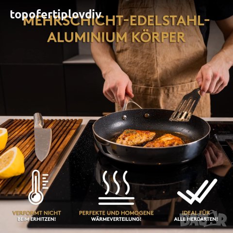 Тиган с капак HAUSLUND® Frying Pan 28 cm Non-Stick Coating,Нов, снимка 3 - Съдове за готвене - 44043080