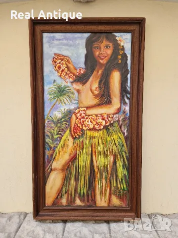 Уникална антикварна испанска картина масло върху платно , снимка 2 - Картини - 48252279