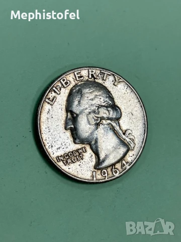 1/4 долар (Quarter) 1964 г, САЩ - сребърна монета, снимка 5 - Нумизматика и бонистика - 51202108