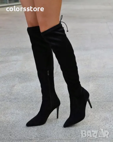 Чизми на ток - черен велур - RL10