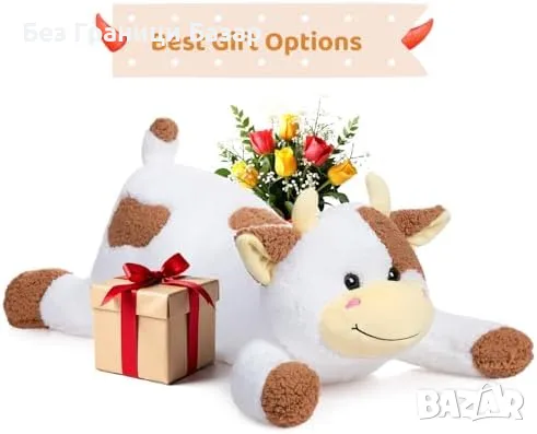 Нова Голяма плюшена крава 90 см – мека възглавница за гушкане деца игра, снимка 5 - Плюшени играчки - 49429080