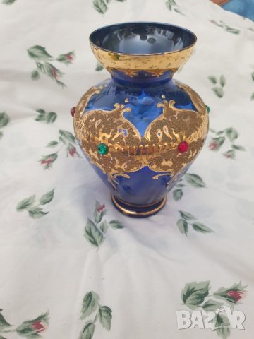 синя ваза с позлата bohemia, снимка 3 - Декорация за дома - 36701235