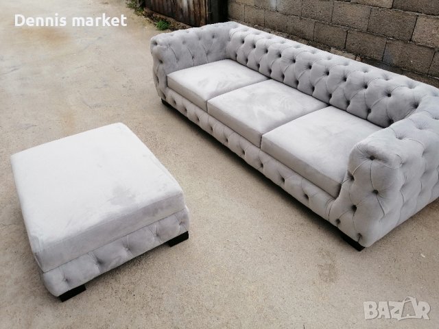 Триместен диван с копчета, снимка 2 - Дивани и мека мебел - 39909175