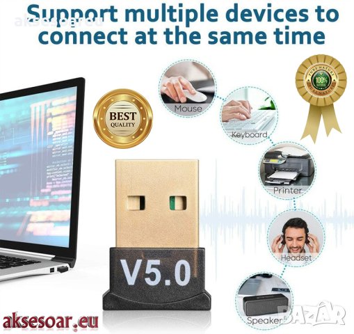 PCS Bluetooth USB BT 5.0 адаптер BT предавател и приемник USB-A Audio Dongle Безжичен USB адаптер за, снимка 14 - Bluetooth слушалки - 40820899