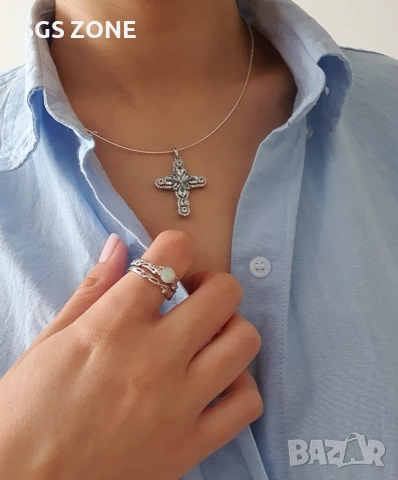 Кръст със естествен топаз Скай Блу , снимка 3 - Колиета, медальони, синджири - 53023701