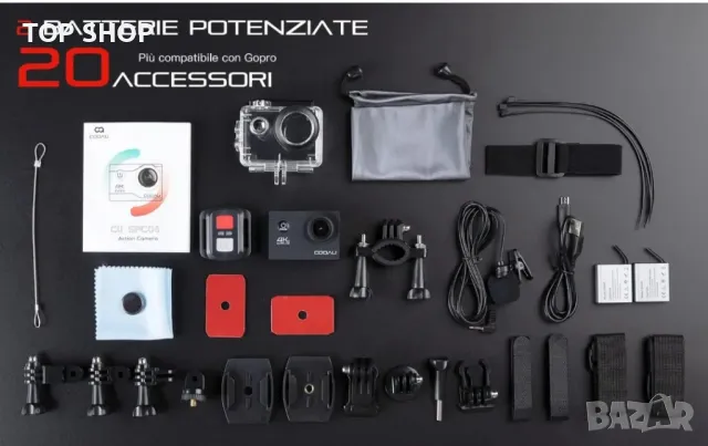 COOAU 4K20MP WiFi екшън камера външен микрофон дистанционно подводна, снимка 7 - HD камери - 48933248