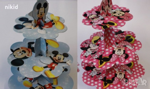 3 етажна Триетажна поставка стойка за мъфини картонена Мики Мини Маус Mickey Minnie Mouse кексчета