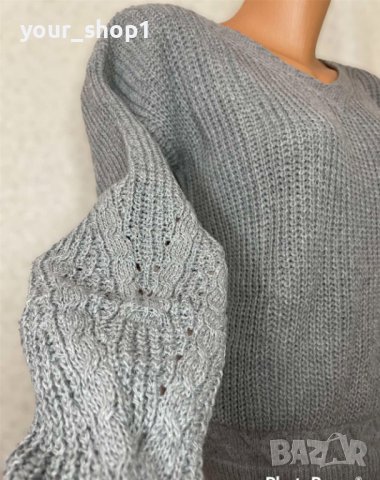 Дамска блуза плетиво сиво, снимка 2 - Блузи с дълъг ръкав и пуловери - 38310166