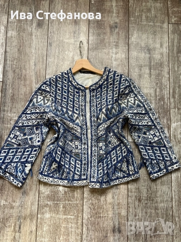 Уникално сако наметка 100 % памук памучно бяло синьо zara Zara Зара бохо стил , снимка 4 - Сака - 49827504