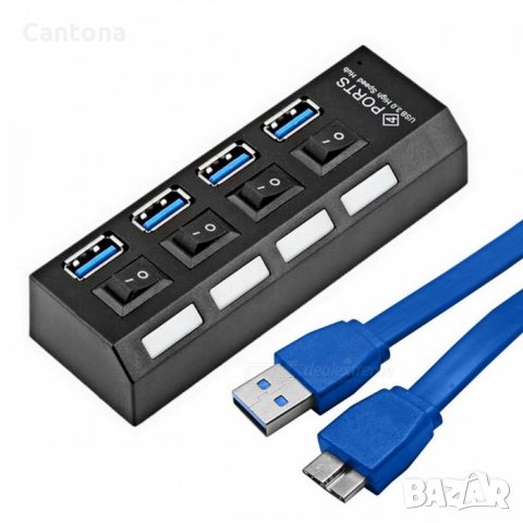 4 портов USB 3.0 Hub, Data Hub, LED, с индивидуални превключватели
