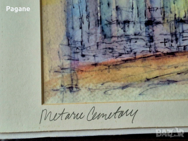 Оригинален акварел от Ню Орлиънс, САЩ – Metairie Cemetery (авт. Gundy), снимка 6 - Картини - 53302248