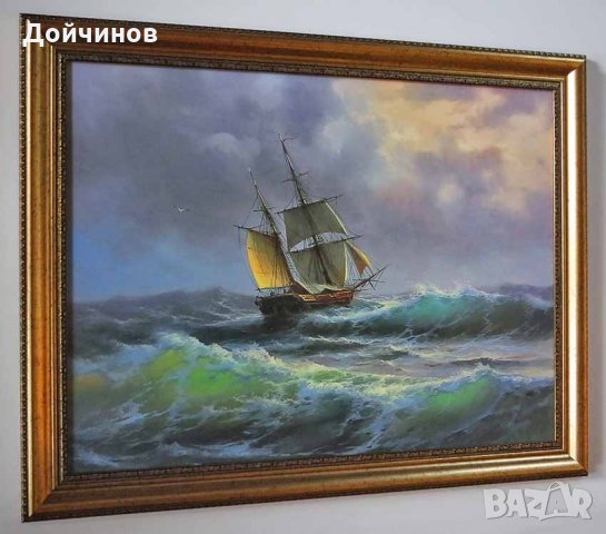 "Ноктюрно", морски пейзаж с платноход, картина