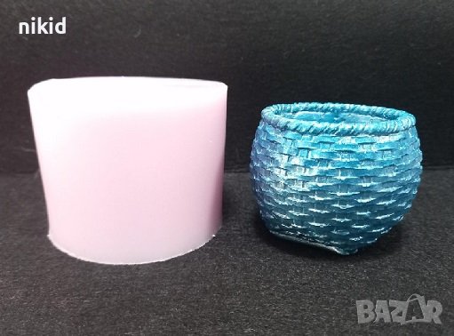 Обла плетена кошница панер силиконов молд форма калъп кашпа саксия ваза гипс смола декор
