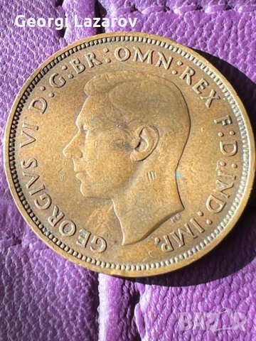 1 пени Великобритания 1938, снимка 2 - Нумизматика и бонистика - 30081875