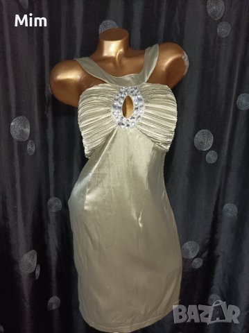 Golden Days S Сатенена рокля със сребристи камъни &, снимка 6 - Рокли - 37726231