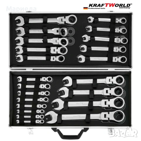 22бр. Чупещи звездогаечни тресчотъчни ключове KRAFTWORLD 6-32mm в куфар