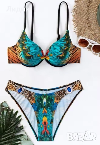 Дамски бански от две части – push-up, ефектен десен М размер 