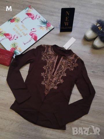 Нова кафява блуза с брокат на намаление, снимка 1 - Блузи с дълъг ръкав и пуловери - 27155564