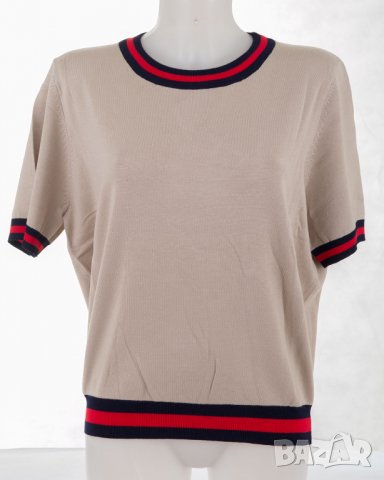 Дамски бежов пуловер с къс ръкав Fever City 2XL, снимка 2 - Блузи с дълъг ръкав и пуловери - 27979816