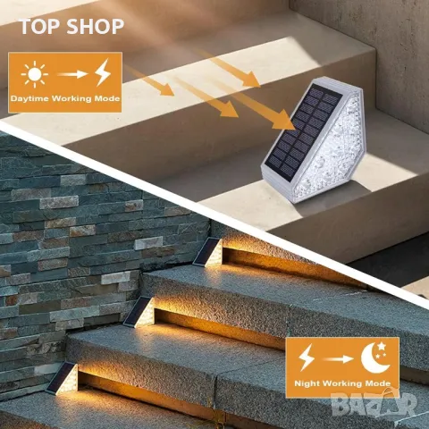 Dasing 4 броя соларни стълбищни лампи, IP67 водоустойчиви, снимка 4 - Соларни лампи - 49640927