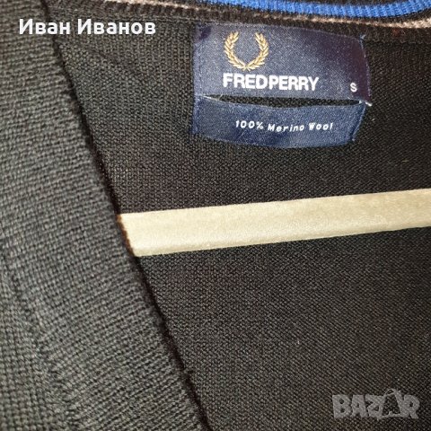 Fred Perry  жилетка с копчета от мериносова вълна размер S, снимка 4 - Пуловери - 43869686