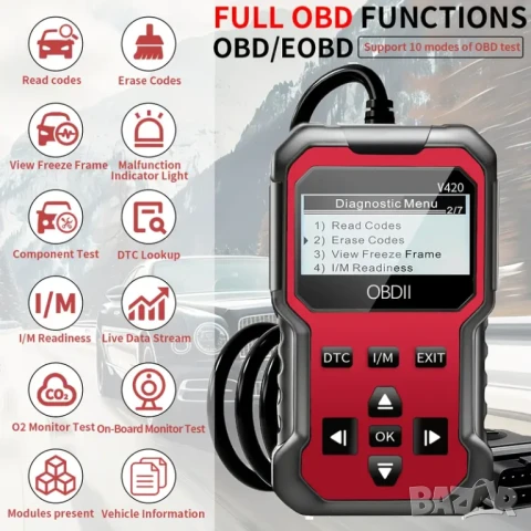 Full OBD2 EOBD автомобилен диагностичен кодочетец V420 , снимка 6 - Аксесоари и консумативи - 50675017