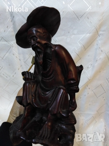 Стара махагонова пластика Хонг Конг ,в прекрасно запазен вид уникална детайлна изработка , снимка 3 - Антикварни и старинни предмети - 51998701