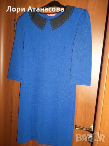 Елегантная рокля  с ефирна якичка в синьо с изчистен дизайн-свободен модел,подходящ за всяка фигура, снимка 4 - Рокли - 28789310